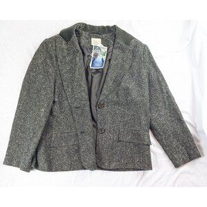 Haggar‎ Women’s Large Petite Dark Brown Tweed Wool Blend 2-Button Blazer Jacket